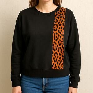 Mason Black Calf Hair Leopard Stripe Crew Neck Sweater Size P (S)